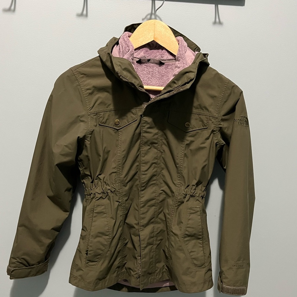 The North Face Kids Jacket in Olive and Pink